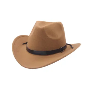 Cappello da cowboy in feltro a tesa larga con fibbia in metallo per autunno inverno.