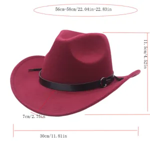 Cappello fedora in feltro di lana uomo donna tesa larga jazz con fibbia in metallo