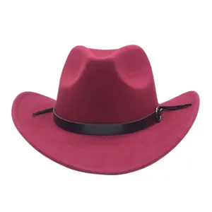 Cappello fedora in feltro di lana con cintura in pelle e fibbia metallica, tesa larga per autunno.