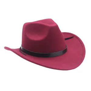 Cappello da cowboy western in feltro rosso con fascia in pelle per uomo donna autunno inverno
