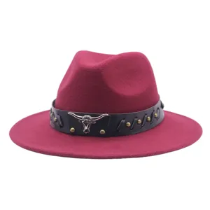 Sombrero fedora de lana con calavera de toro, gorra jazz western vintage para mujer y hombre.