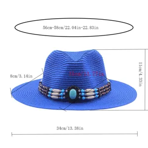 Cappello da cowboy western blu con nastro di perline, cappellino da sole per viaggi all'aperto.