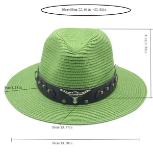 Chapeau de Paille Cowboy Femme Ete Plage Soleil Fedora Respirant avec bande de tete