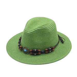 Boho Strohhut Für Damen Breite Krempe Sonnenschutz Fedora Hut Vintage Perlenkette Quaste Strand Urlaub Sommerhut