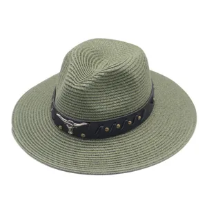 Chapeau de paille cowboy western femme vert olive protection solaire fedora mode été