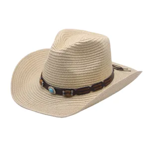 Western Cowboy Straw Hat Wide Brim Sunscreen Beach Sun Visor Breathable Handwoven Outdoor Vacation Straw Hat For Men Women
