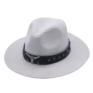 Chapeau de paille cowboy occidental femme été plage protection solaire fedora détail
