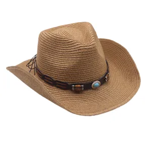 Western cowboy straw hat for men and women, spring and summer outdoor sun protection hat.