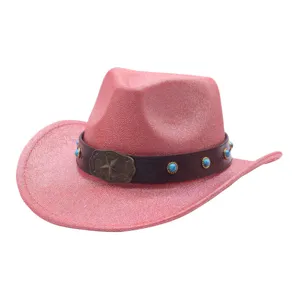Sparkly pink western cowboy hat wide brim jazz hat for party stage daily costume
