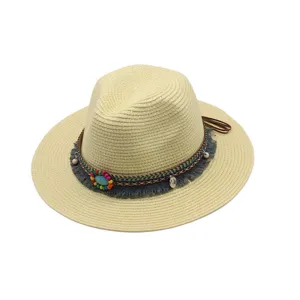 Sombrero fedora de paja boho para mujer hombre sombrero de sol tejido vintage playa sol