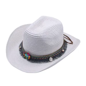 Chapeau de cowboy en paille style ethnique pour hommes et femmes, chapeau de plage.