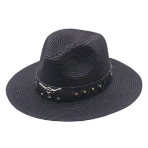 Chapeau paille cowboy western femme fedora noir protection solaire plage respirant