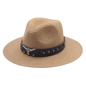 Chapeau de Paille Cowboy Western Femme Été Plage Protection Solaire Fedora Respirant