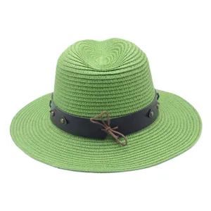 Chapeau de paille vert pour femme ete plage chapeau de soleil cowboy fedora chic
