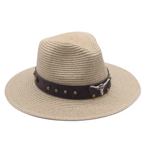 Summer straw hat for men and women, braided sun protection beach panama fedora hat detail