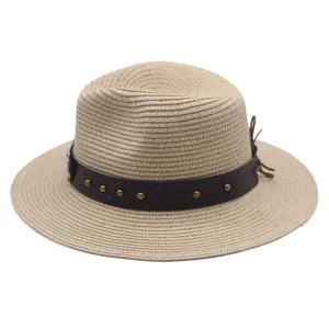 Summer neutral straw hat outdoor sun protection beach sunhat woven Panama fedora hat detail