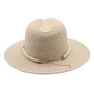 Chapeau de paille femme ete fedora chapeau de soleil corde tressee chaine plage chic