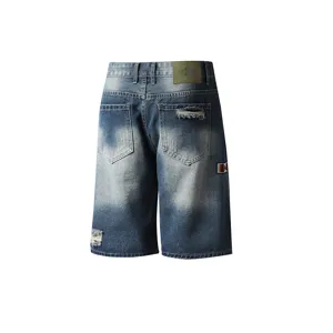 Pantaloncini di Jeans Blu Distressed Uomo Bermuda Vintage Denim Strappato Streetwear