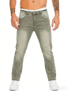 Jeans da uomo slim dritti lavaggio retro denim dettaglio tasche e tessuto elasticizzato.