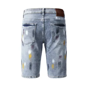 Uomo estate schizzo di vernice stretch pantaloncini di jeans casual straight trendy
