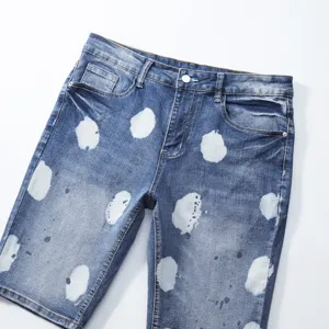 Men's denim shorts summer elastic paint splatter fashion casual five-point pants