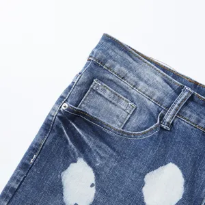 Men's denim shorts detail shot, summer stretch paint splatter design, trendy fashion casual pants