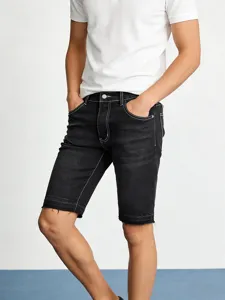 Heren zwarte denim shorts casual korte spijkerbroek slim fit stretch kleding