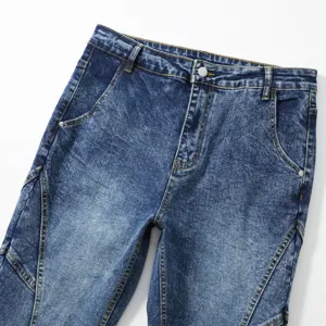 Jean en denim délavé rétro pour homme gros plan sur la taille et les coutures