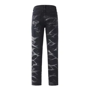 Jeans dritti da uomo lavati neri con motivo tie-dye sbiancato unico per lo streetwear