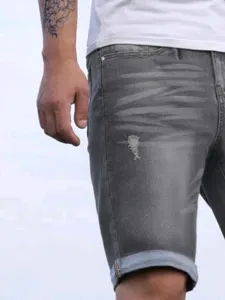 Pantaloncini di jeans elasticizzati grigi vintage uomo, pantaloni corti larghi estate.