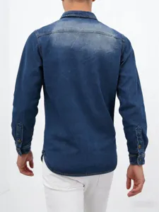 Men long sleeve denim shirt casual washed blue spring fashion stylish outerwear top new