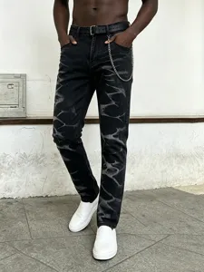 Pantaloni Lunghi da Uomo in Denim Stretch a Gamba Dritta Con Motivo Tie-Dye Lavaggio Street Style per Moda Streetwear Casual Quotidiana