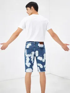 Pantaloncini in denim elasticizzato lavato da uomo stile casual vista posteriore