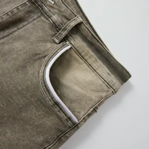 Men vintage washed denim jeans detail shot, casual straight fit casual trousers pocket
