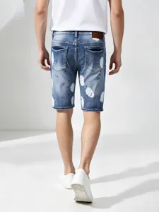 Men's blue paint splatter denim shorts casual summer streetwear five-point fashion pants