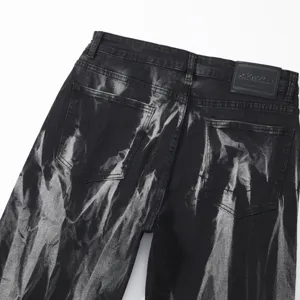 Mens elastic washed tie-dye jeans casual loose straight denim trousers summer thin style