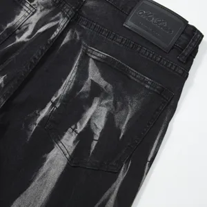 Men's tie-dye washed stretch denim jeans casual loose straight fit trousers detail view