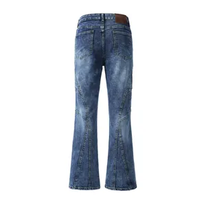 Jean droit stretch délavé vintage pour homme, pantalon en denim rétro stylé et casual.