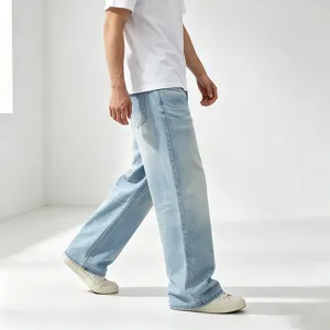 Jeans uomo azzurro chiaro lavato taglio dritto casual di tendenza pantaloni comodi