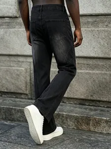 Jean homme rétro délavé droit à panneaux, style streetwear vue arrière pantalon denim.