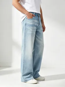 Jeans da uomo gamba dritta lavaggio chiaro casual denim tendenza stile quotidiano cool