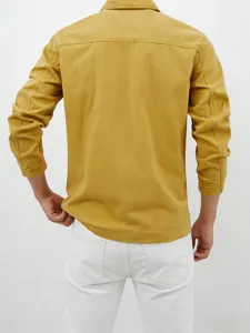 Camisa de mezclilla de algodon amarillo para hombre parte superior de manga larga