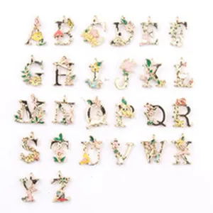 DIY metalen emaille bloem alfabet bedels set 26 letters hanger voor handgemaakte sieraden maken