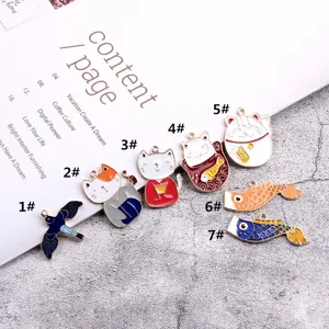 Korean alloy DIY jewelry charms featuring swallows, cute cats, and colorful carp streamers.