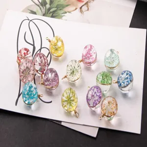 Dried flower glass ball DIY jewelry accessories, colorful transparent pendant charms for necklace earrings.