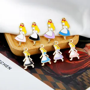 DIY Alloy Enamel Alice Girl Pendant Charms Cartoon Character Jewelry Making Accessories