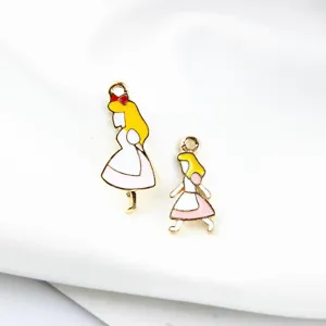 Alice enamel alloy charms DIY handmade jewelry pendant earrings accessories gold plated 2pcs