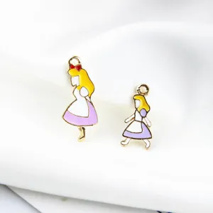 Gold-plated enamel Alice charms DIY jewelry making accessories sweet girl cartoon pendants set