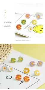 Enamel daisy flower stud earrings set, cute floral alloy jewelry accessories for women.