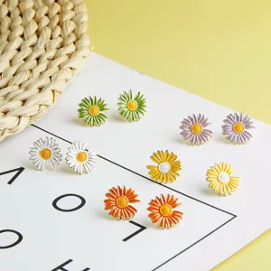 DIY Handmade Alloy Enamel Daisy Sunflower Stud Earrings Cute Floral Ear Jewelry Accessories Daily Party Gift For Women